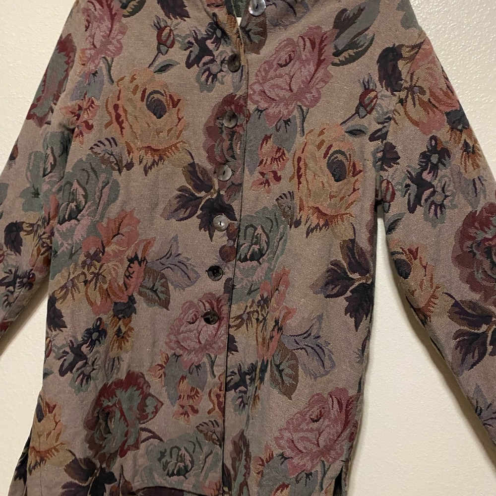 Chico’s Earthy Floral Button Front Jacket | Longline Lightweight Coat (Size 3) - Picture 3 of 5